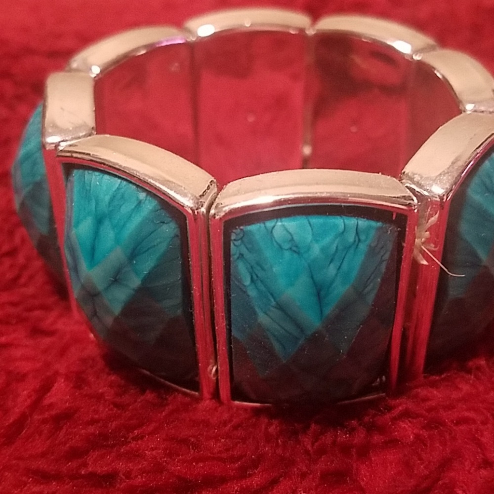 Turquoise and silver Square stretchy bracelet